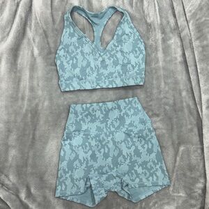 Buffbunny Seamless Blue Camo Sports Bra and Shorts Set